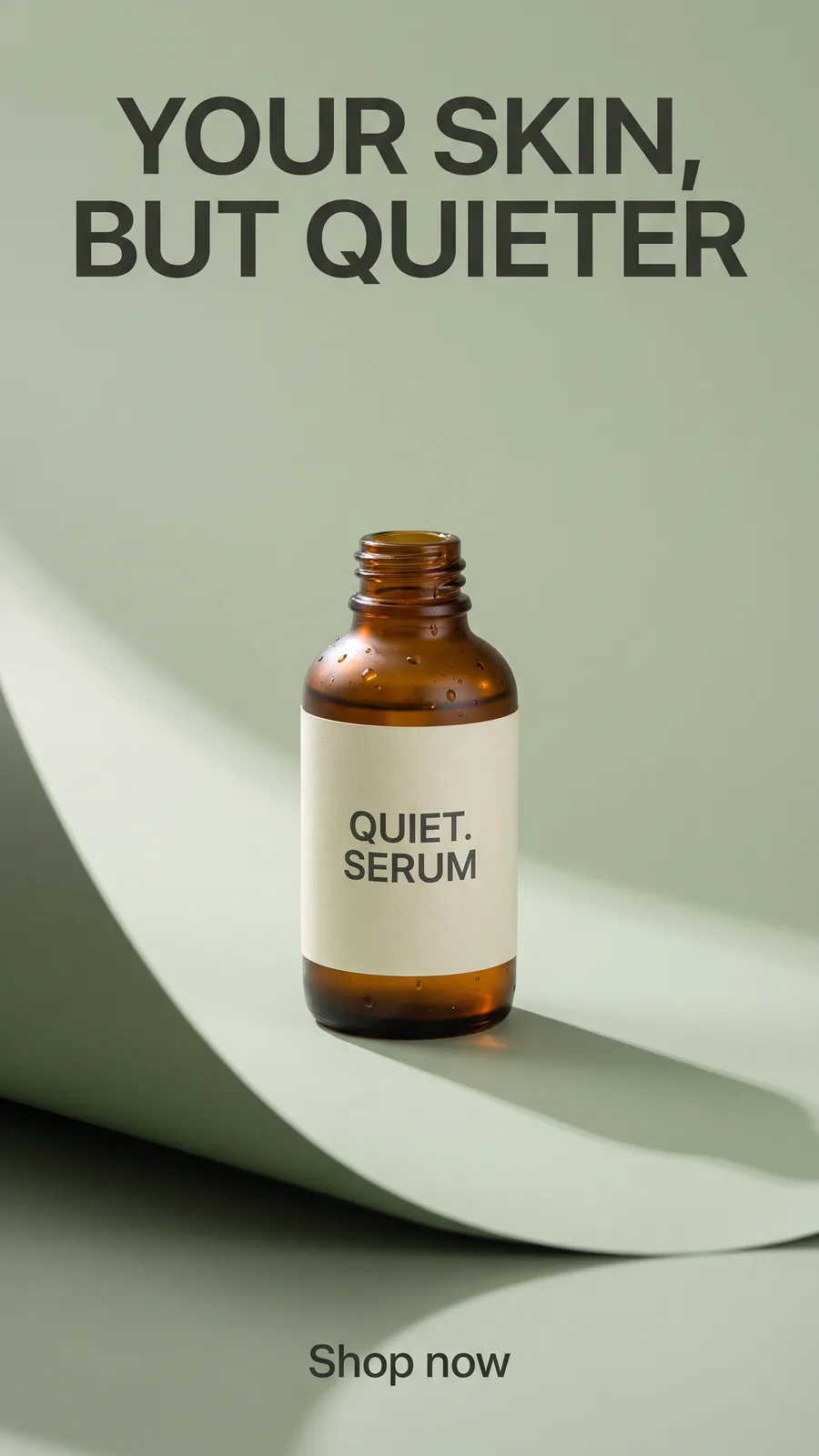 Vertical product ad for a skincare serum with a bold headline