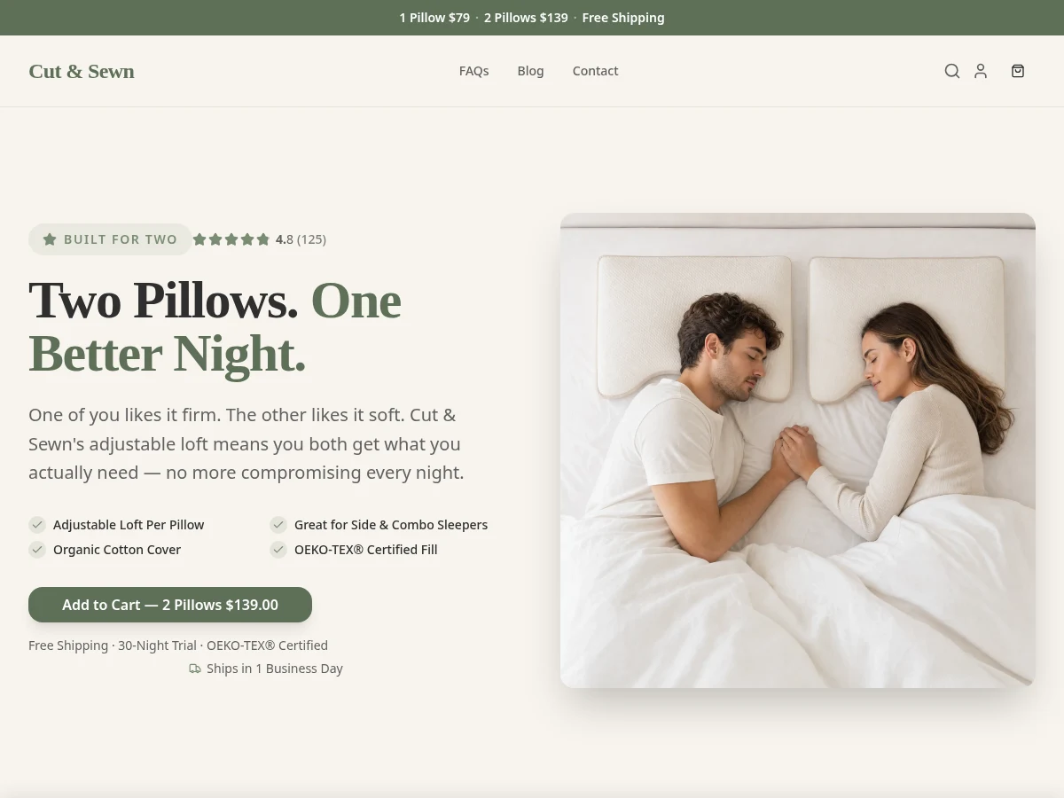 Cut & Sewn Shopify website